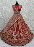 Red A Line Lehenga Choli in Silk with Dori Work - 1