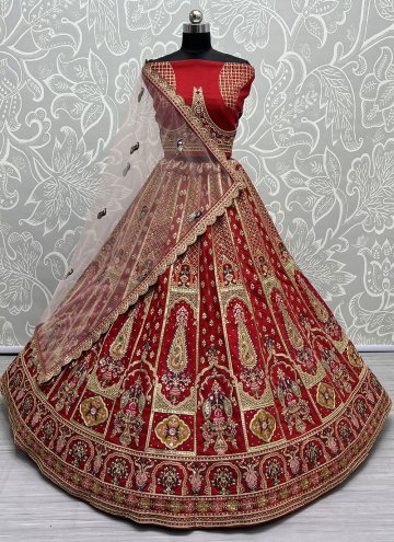 Red A Line Lehenga Choli in Silk with Dori Work