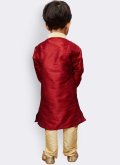 Red Art Dupion Silk Lace Kurta Pyjama - 2