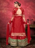 Red Art Silk Woven Palazzo Suit for Ceremonial - 1