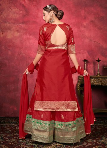Red Art Silk Woven Palazzo Suit for Ceremonial