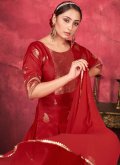Red Art Silk Woven Palazzo Suit for Ceremonial - 2