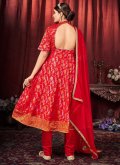 Red Art Silk Woven Trendy Salwar Kameez for Ceremonial - 1