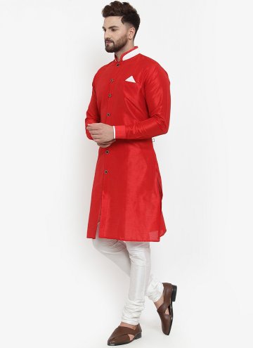 Red Banarasi Plain Work Kurta Pyjama
