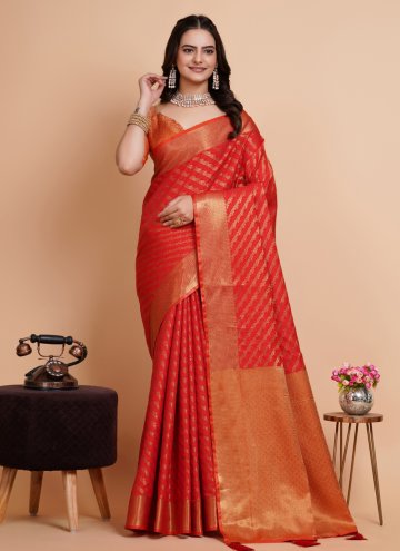 Red Banarasi Woven Classic Designer Saree for Casu