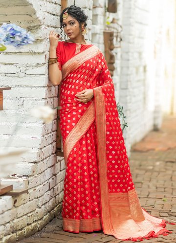 Red Banarasi Woven Trendy Saree