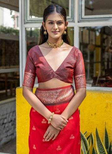 Red Banarasi Woven Trendy Saree for Ceremonial