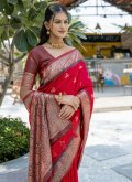 Red Banarasi Woven Trendy Saree for Ceremonial - 2