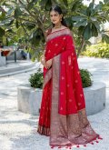 Red Banarasi Woven Trendy Saree for Ceremonial - 3