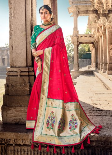 Red Classic Designer Saree in Banarasi with Woven