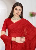 Red Classic Designer Saree in Georgette with Embroidered - 1