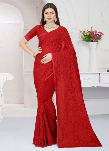 Red Classic Designer Saree in Georgette with Embroidered