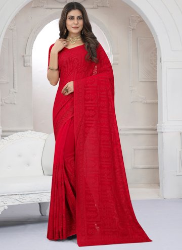Red Classic Designer Saree in Georgette with Embroidered