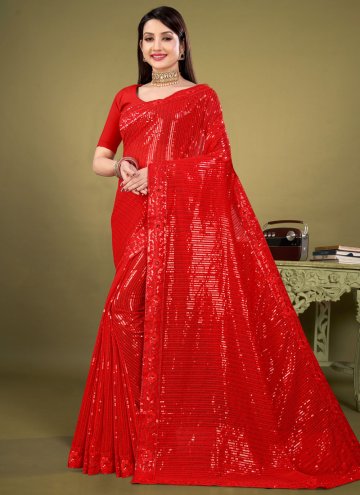 Red Classic Designer Saree in Georgette with Sequins Work