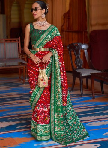 Red Classic Designer Saree in Patola Silk with Wov