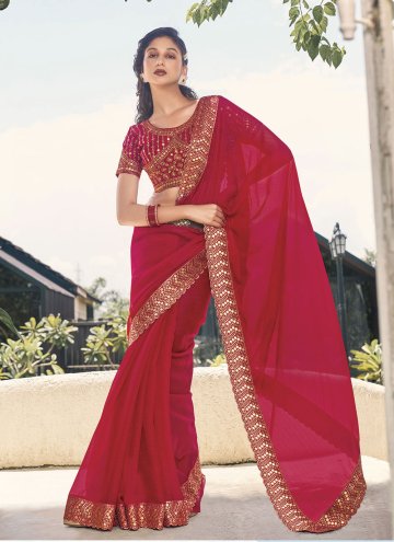 Red Classic Designer Saree in Shimmer with Embroid