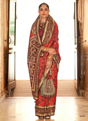 Red Classic Designer Saree in Silk with Print