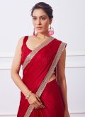Red Classic Designer Saree in Silk with Swarovski - 1