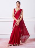 Red Classic Designer Saree in Silk with Swarovski - 3