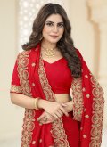Red Classic Designer Saree in Vichitra Silk with Border - 1