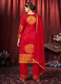 Red color Art Silk Salwar Suit with Woven - 1