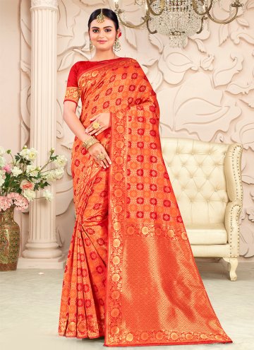 Red color Banarasi Classic Designer Saree with Wov