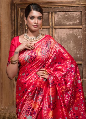Red color Banarasi Contemporary Saree with Woven