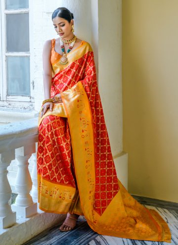 Red color Banarasi Designer Saree with Woven