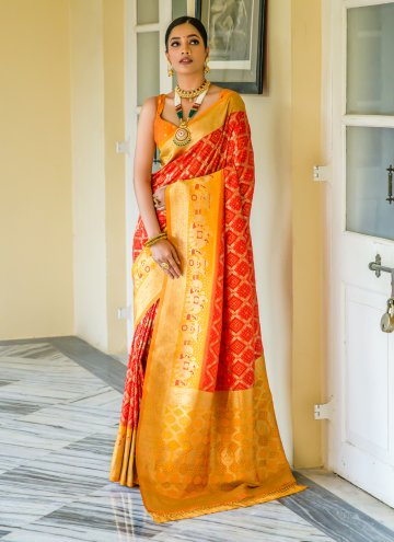 Red color Banarasi Designer Saree with Woven