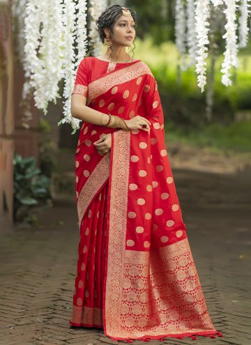 Red color Banarasi Trendy Saree with Woven