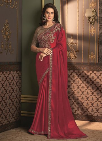 Red color Border Silk Classic Designer Saree