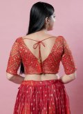 Red color Brocade  with Woven - 1