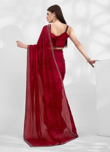 Red color Chiffon Contemporary Saree with Border