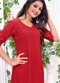 Red color Chikankari Work Rayon Readymade Designer Gown - 1
