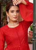 Red color Chinon Salwar Suit with Embroidered - 1