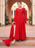 Red color Chinon Salwar Suit with Embroidered - 2