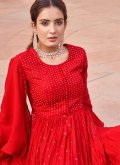 Red color Chinon Salwar Suit with Embroidered - 3