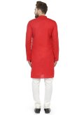Red color Cotton  Kurta Pyjama with Plain Work - 1