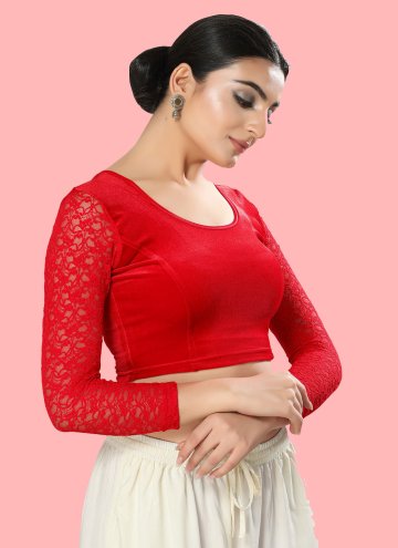 Red color Cotton Lycra  with Embroidered