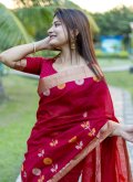 Red color Cotton Silk Contemporary Saree with Woven - 1