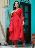 Red color Embroidered Cotton  Readymade Anarkali Salwar Suit - 2