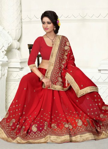 Red color Embroidered Georgette Casual Saree