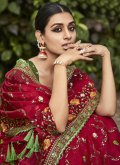 Red color Embroidered Organza Trendy Saree - 1