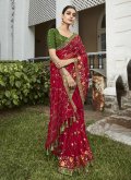 Red color Embroidered Organza Trendy Saree - 2