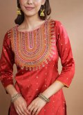 Red color Embroidered Silk Blend Trendy Suit - 1