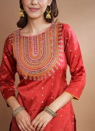 Red color Embroidered Silk Blend Trendy Suit