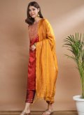 Red color Embroidered Silk Blend Trendy Suit - 3