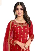 Red color Embroidered Silk Straight Salwar Suit - 1
