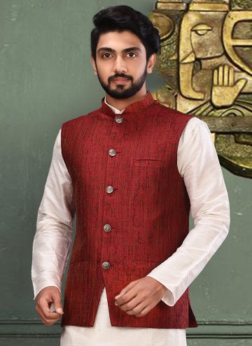 Red color Fancy work Jamawar Nehru Jackets