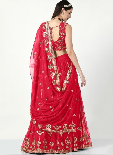 Red color Faux Georgette Lehenga Choli with Embroidered